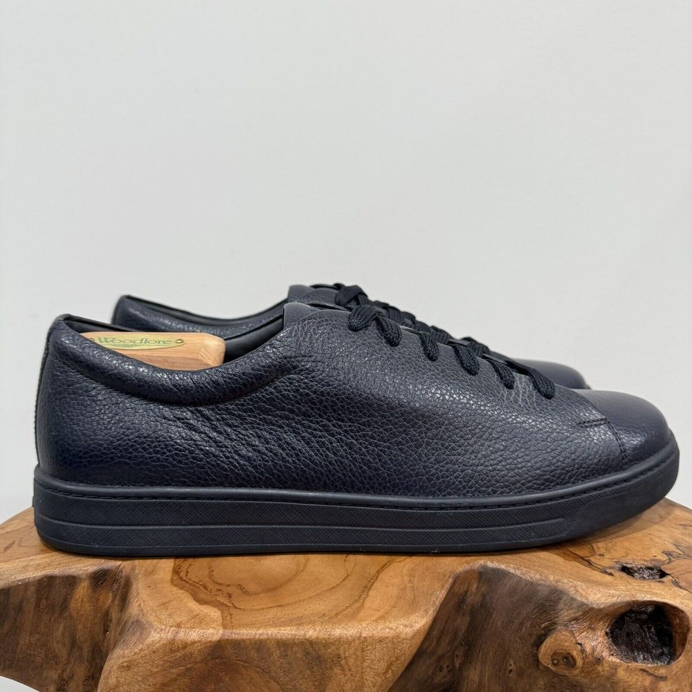 LUXURY PRADA SNEAKERS SHOES BLACK BUFFALO SKIN NAVY BLUE MEN'S 9.5 US 10.5